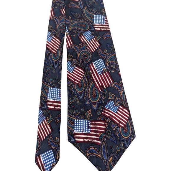 Adolfo 100% Silk Tie American‎ Flag Paisley Patriotic USA Classic Width - Picture 1 of 12